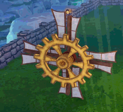 A Big Cog attached to a Wind Sail and rotating in The Portal