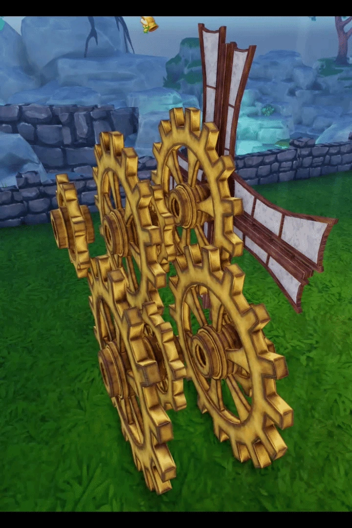 The finished gear system in The Portal spinning at high speed after four gear stages
