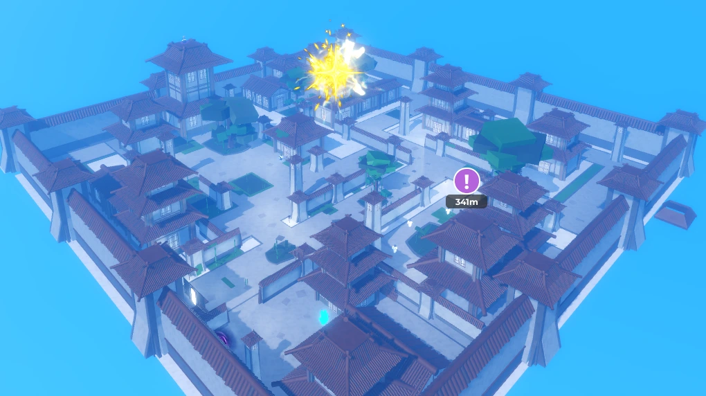 Map view with a purple quest tracking marker and distance indicator in Sailor Piece
