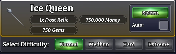 Boss Summoner interface Boss Summoner Ice Queen Interface to Spawn the Boss