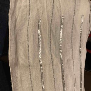 Écharpe coton blanc & liserets argent 