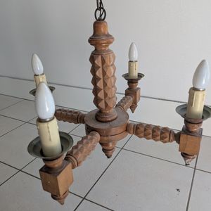 Lustre en bois vintage 4 ampoules 