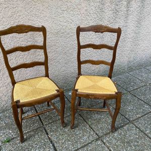 10 chaises en paille et bois