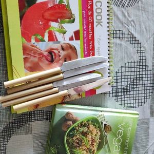 Lot livres cuisine et couteaux