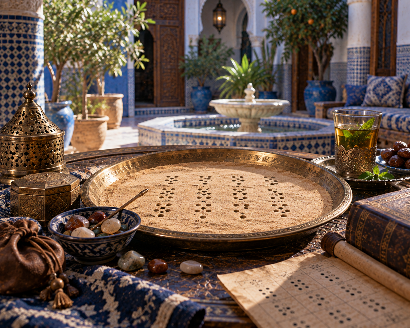 Divination géomantique dans un riad marocain