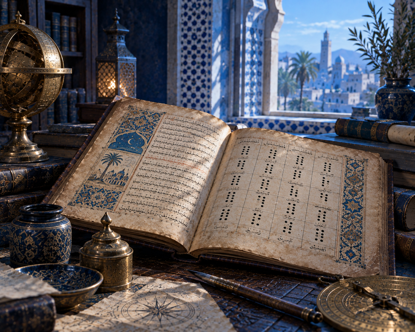 Manuscrit ancien dans une étude mauresque