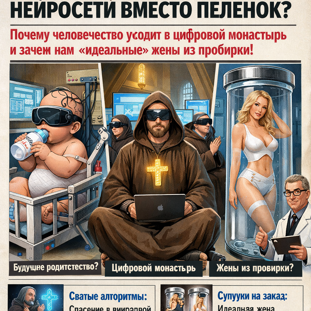 Нейросети вместо пеленок? Почему человечество уходит в цифровой монастырь и зачем нам «идеальные» жены из пробирки