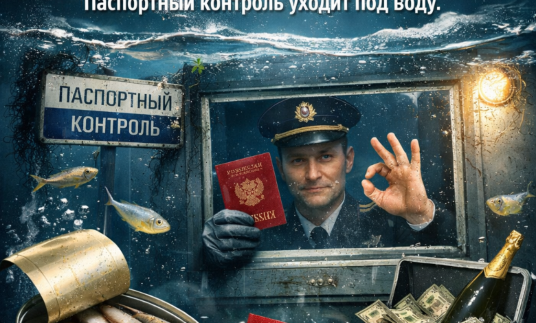 Паспортный контроль под водой с рыбами и деньгами
