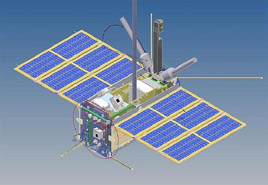 Стилизованное изображение российской березы с антенной 5G, на фоне звездного неба и космического корабля.