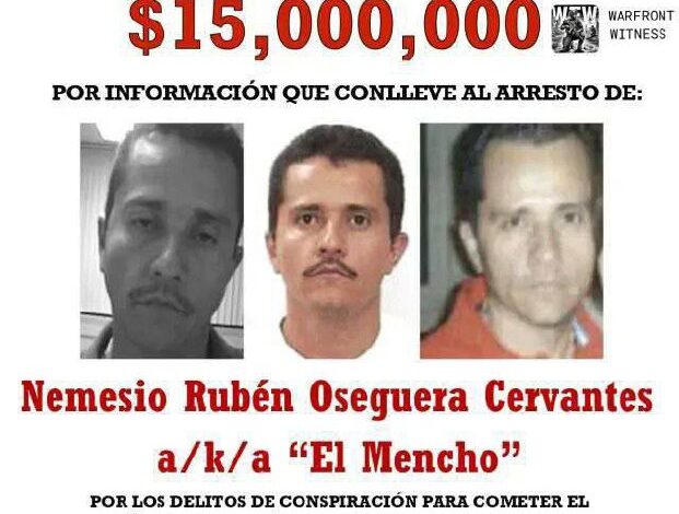 El Mencho, a notorious cartel leader, is depicted in a metaphorical scene of his demise, with sirens wailing in the background, symbolizing his end. The phrase 'Finita la Comedia' (The Comedy is Over) underscores the dramatic conclusion.