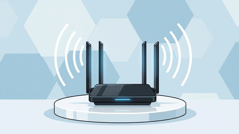 Иллюстрация: иконка Wi-Fi с перечеркнутым знаком, символизирующая освобождение сети от нежелательных устройств; фоном - стилизованный спидометр, показывающий высокую скорость.