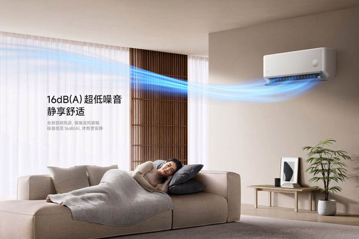 Xiaomi smart air conditioner with a person being followed by the airflow to avoid drafts.