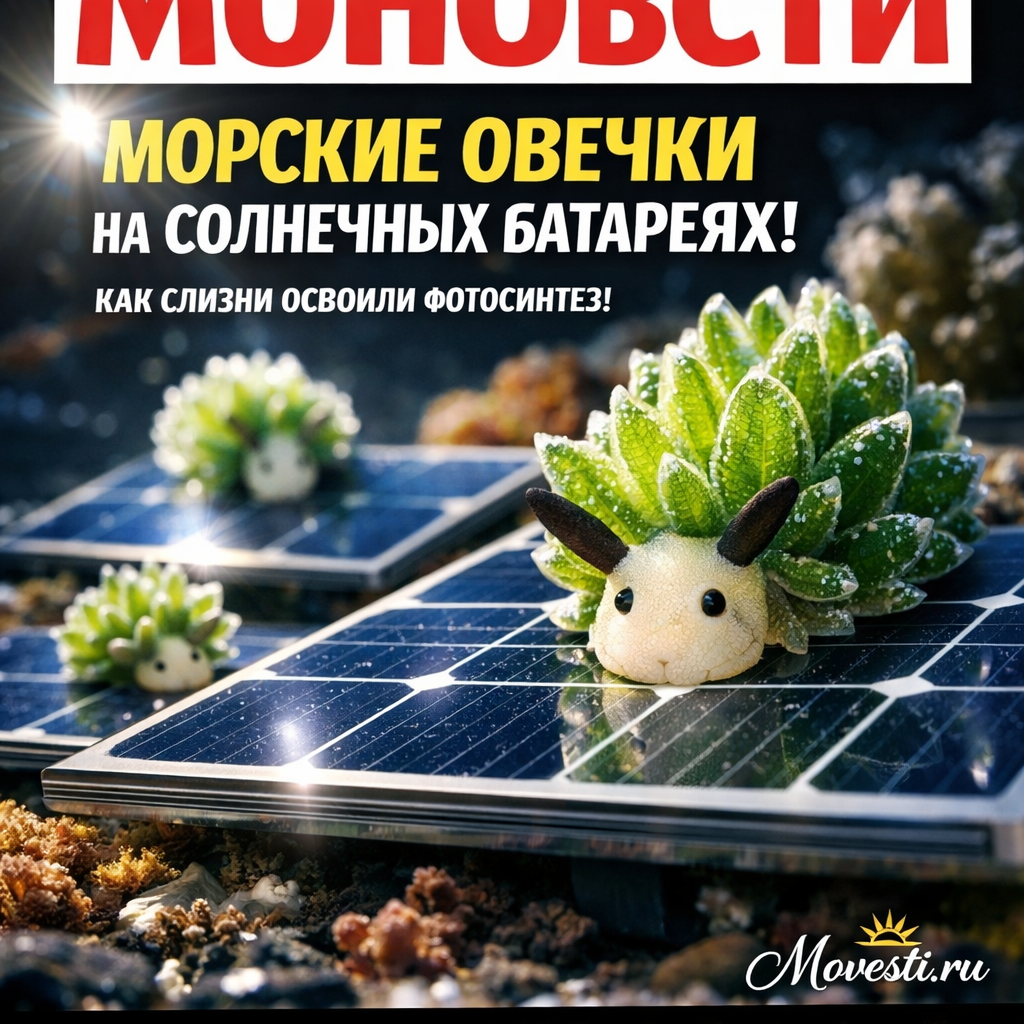 Морская овечка (Elysia chlorotica) демонстрирует свою способность к фотосинтезу, питаясь водорослями.