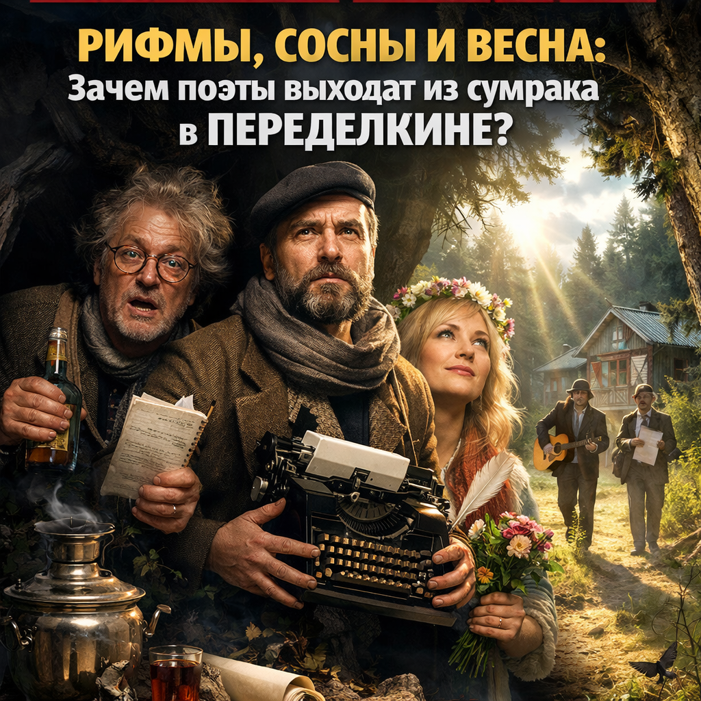 Поэты у сосен в Переделкине весной