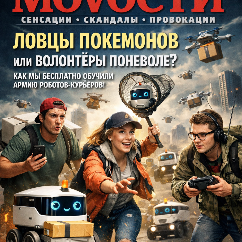 Группа роботов-курьеров, стоящих рядом, готовых к доставке