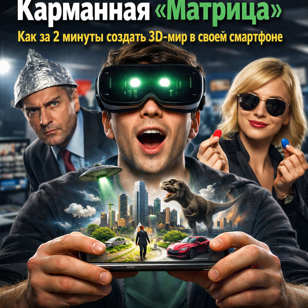 Смартфон с открытым приложением для создания 3D-миров, демонстрирующим процесс сканирования и моделирования