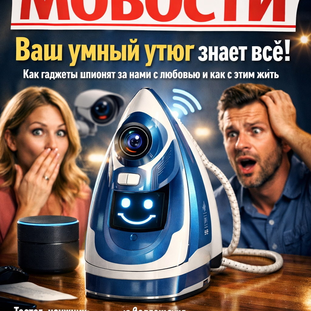 Изображение умного утюга, символизирующее сбор данных и приватность.
