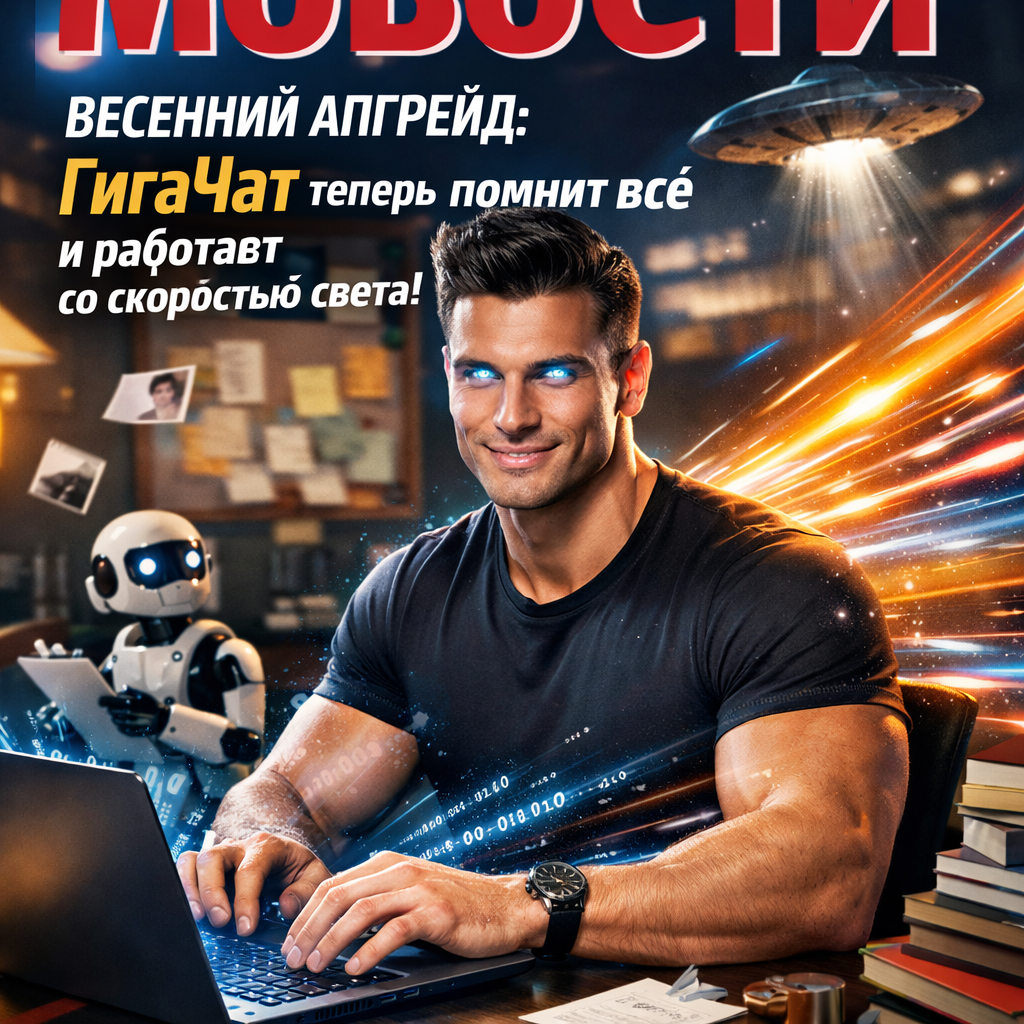 Иллюстрация, символизирующая весеннее обновление и улучшение производительности ГигаЧат, с акцентом на память и скорость.