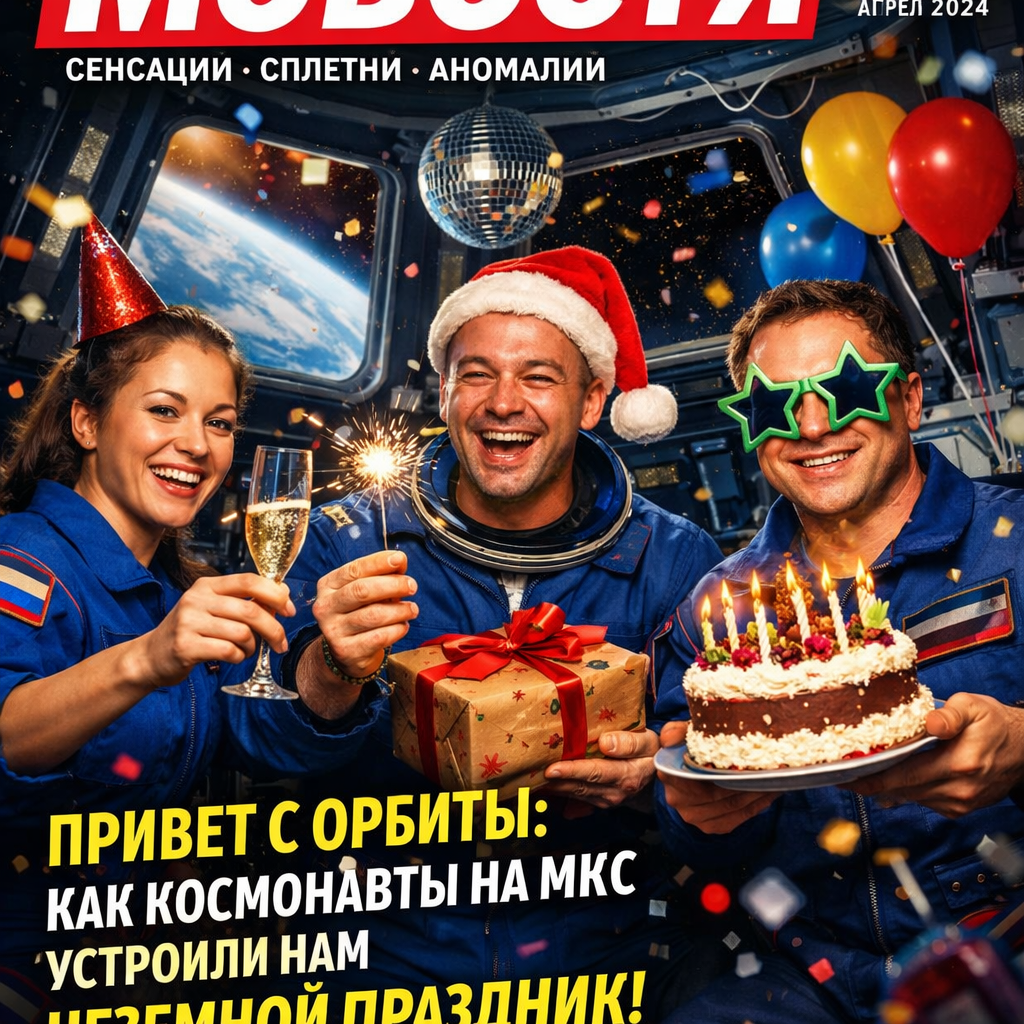 Космонавты на Международной космической станции (МКС) празднуют, отправляя привет Земле.