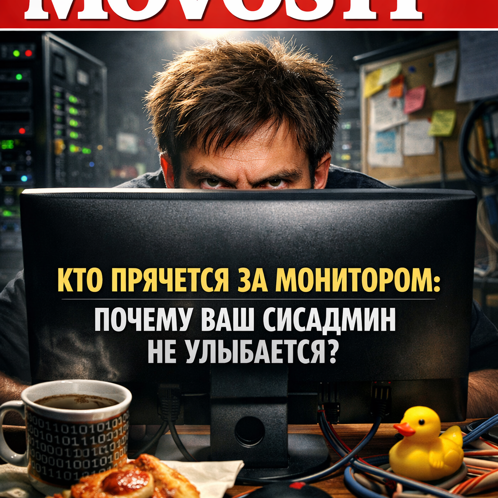 Сисадмин за монитором с серьезным выражением лица