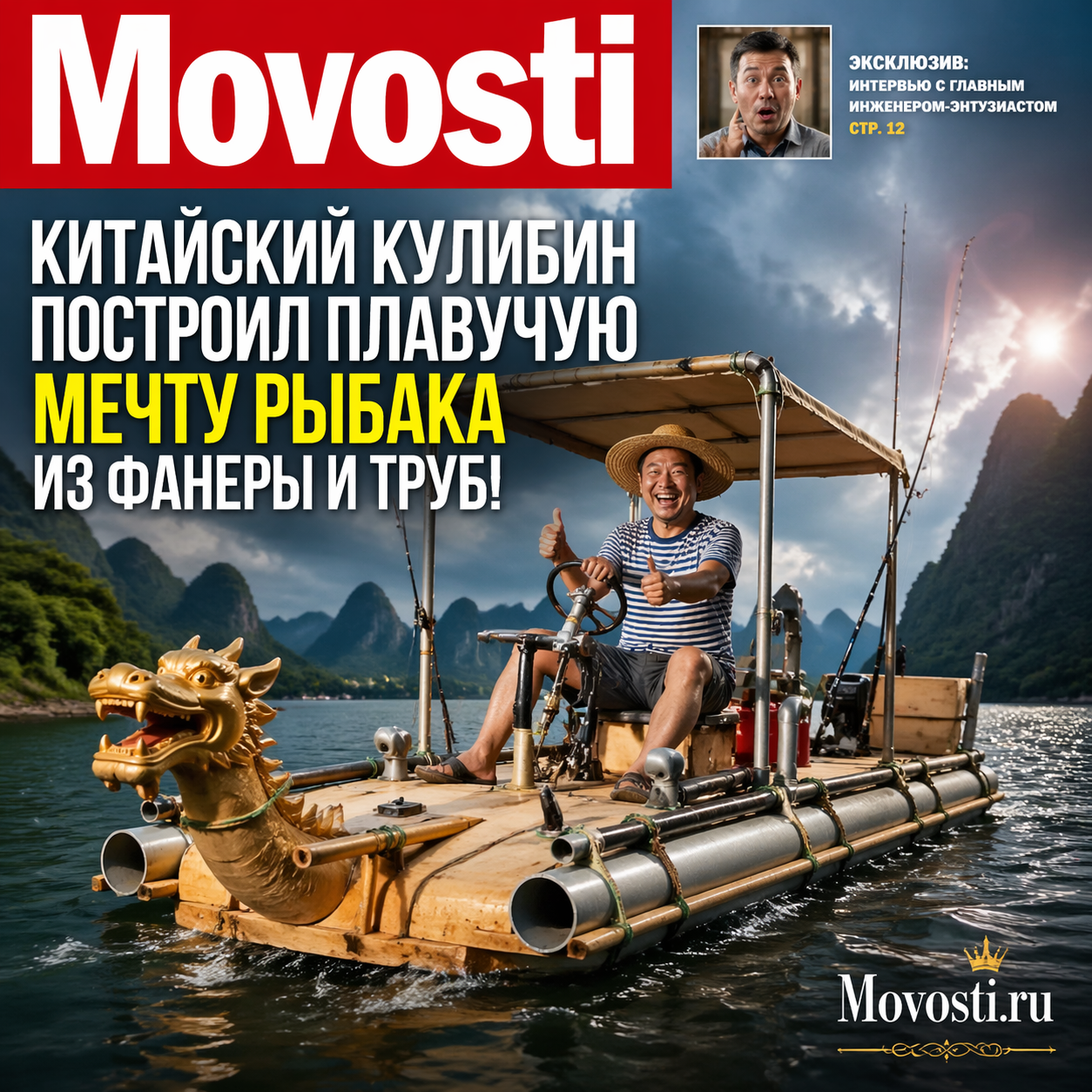 Изображение плавучей конструкции, созданной китайским Кулибиным