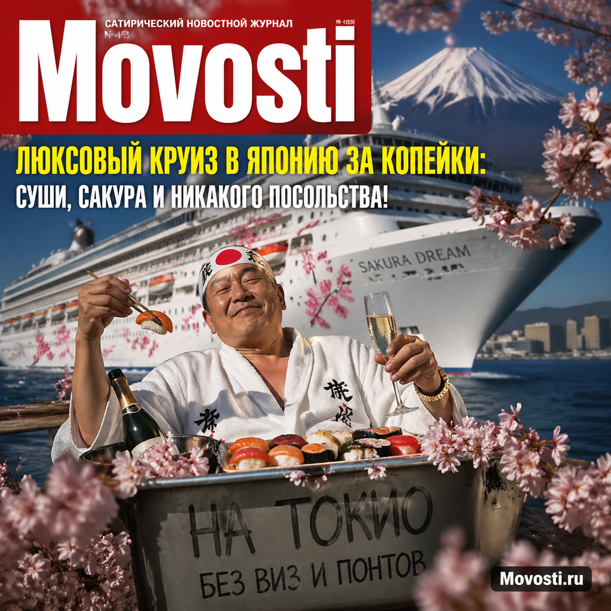 Изображение роскошного круиза по Японии с суши и сакурой
