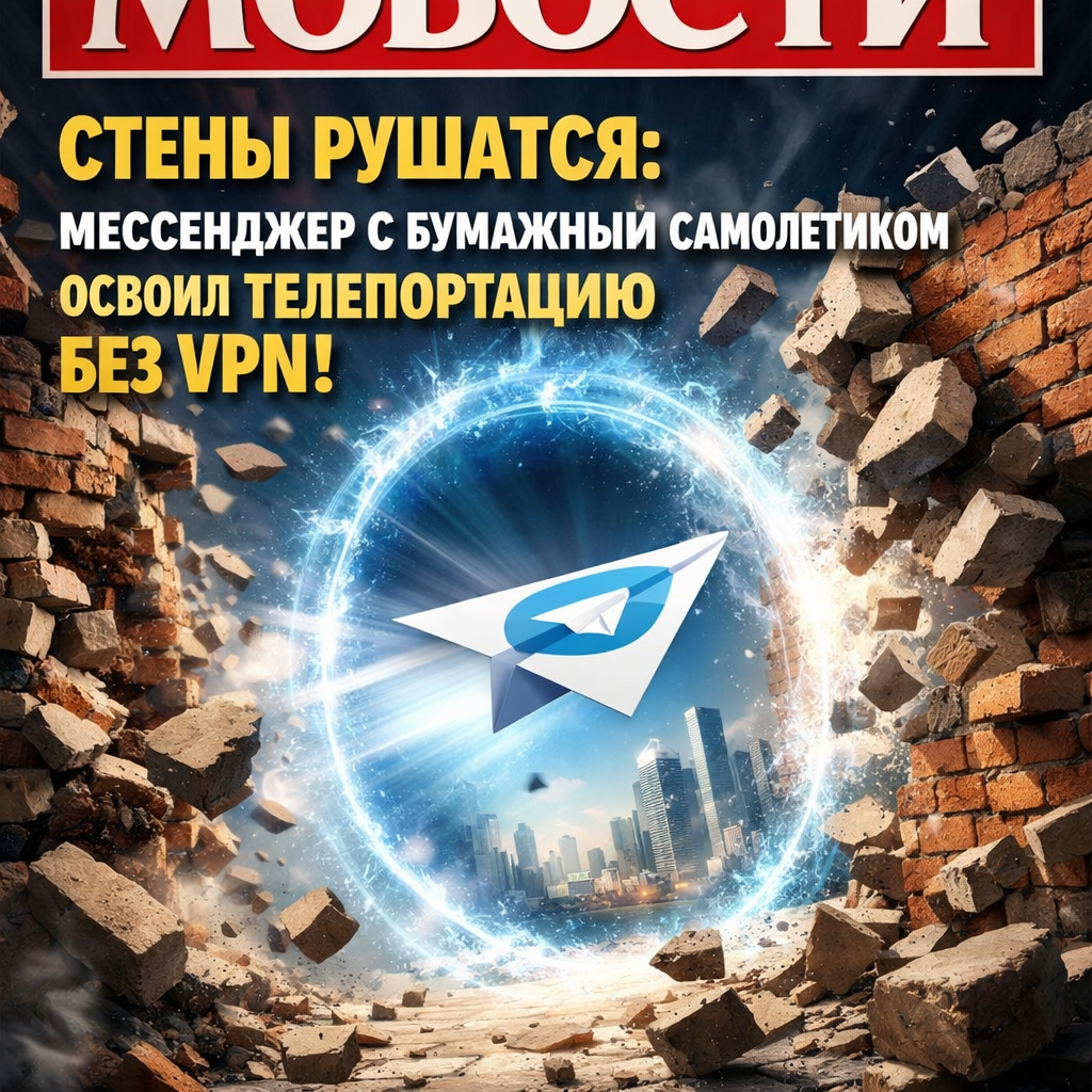 Изображение мессенджера с бумажным самолетиком, символизирующее телепортацию без VPN.