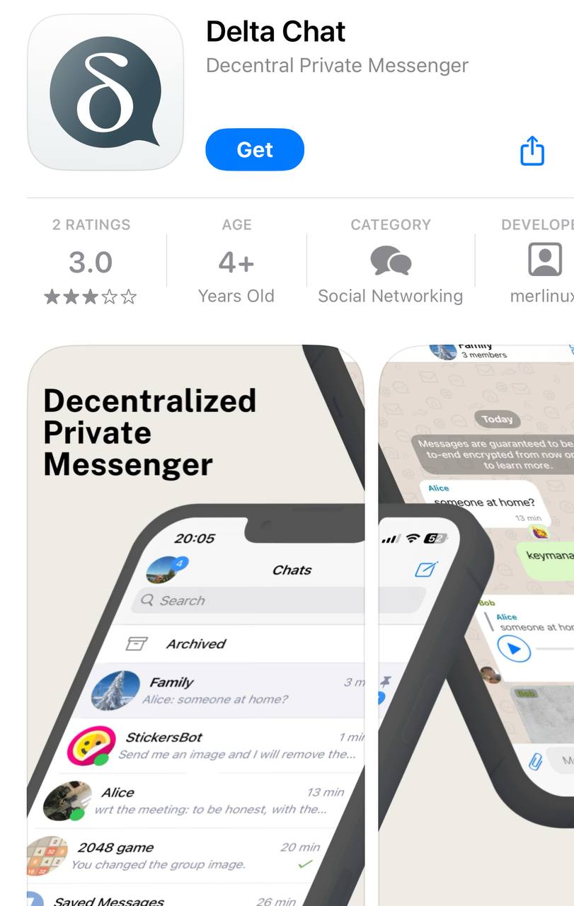 Логотип Delta Chat на фоне почтовых элементов
