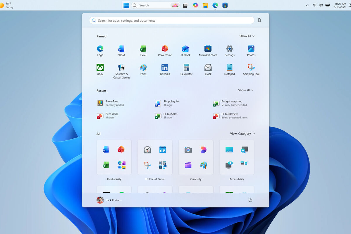 Изображение, иллюстрирующее изменяемую панель задач в Windows 11