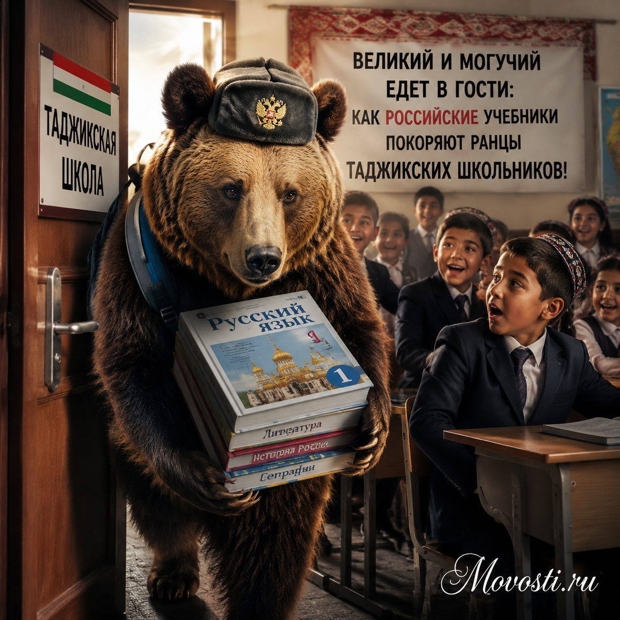 Таджикский школьник с российским учебником в руках