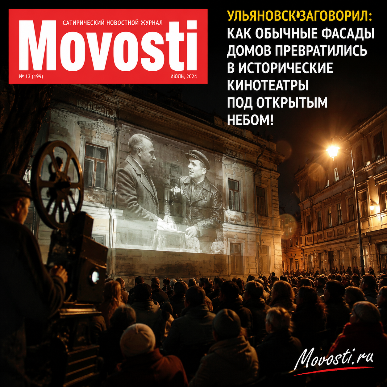 Исторические фасады домов в Ульяновске, преобразованные в кинотеатры под открытым небом