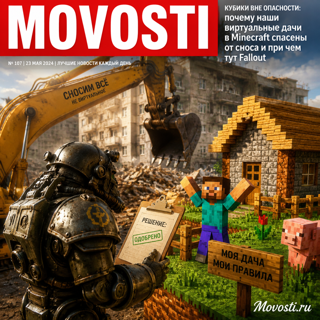 Изображение виртуальной дачи в Minecraft с элементами Fallout