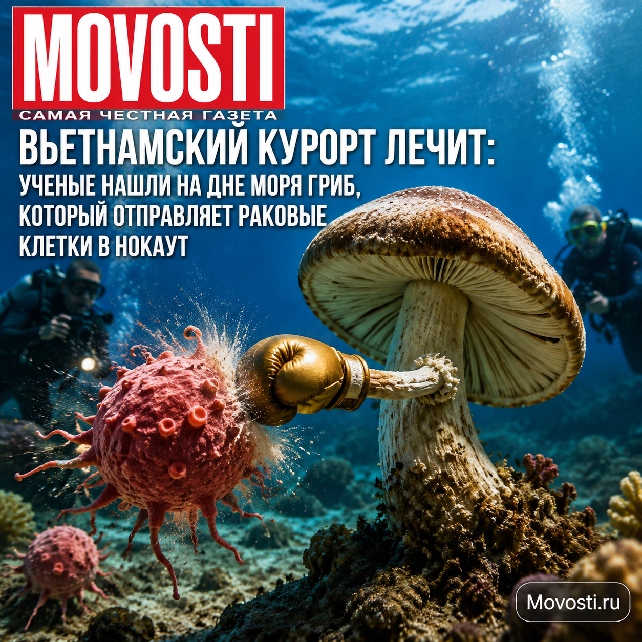 Морское дно Вьетнамского курорта с грибом, борющимся с раковыми клетками