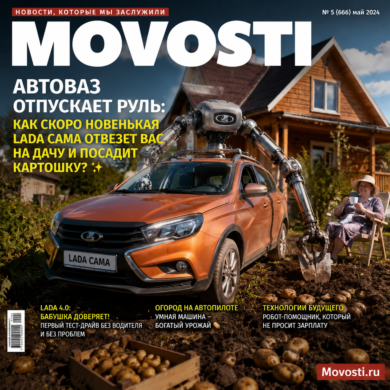 Автомобиль Lada с автономным управлением на даче