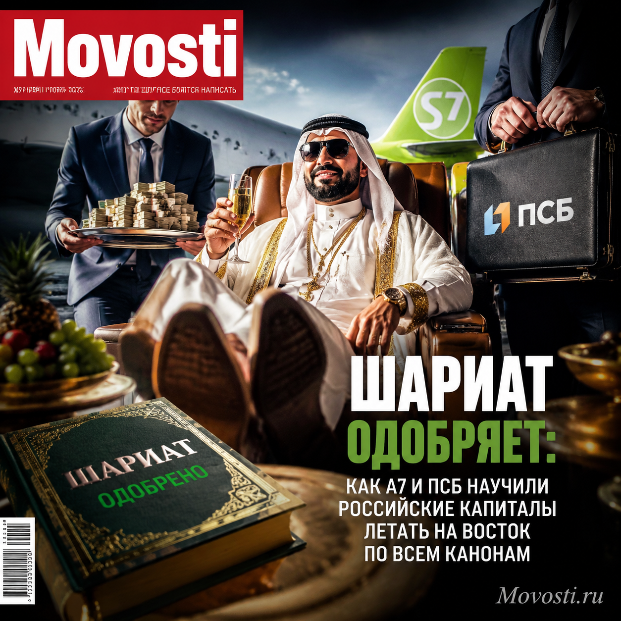 Изображение, иллюстрирующее взаимодействие российских капиталов с восточными инвестициями согласно шариатским принципам.
