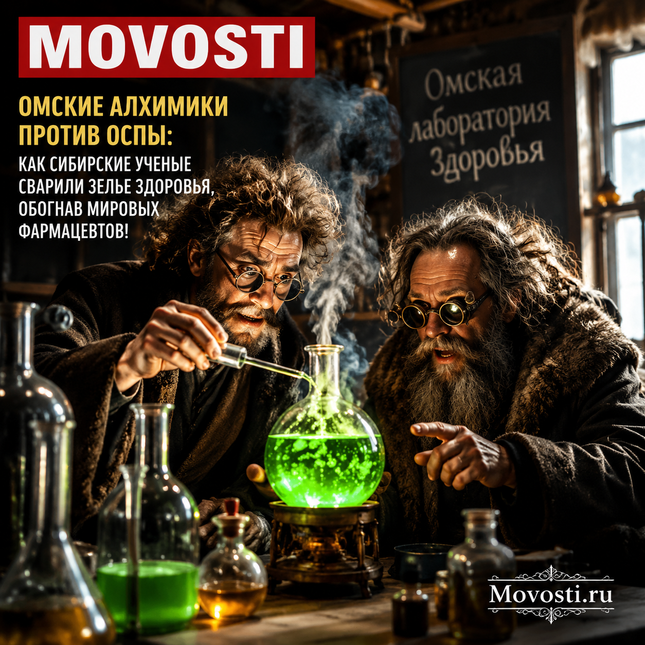 Изображение сибирских ученых, работающих над зельем здоровья