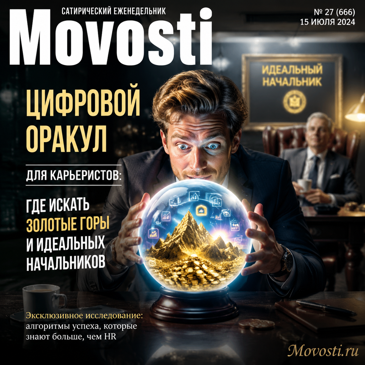 Иллюстрация цифрового оракула, помогающего карьеристам найти идеальных начальников и возможности для карьерного роста.