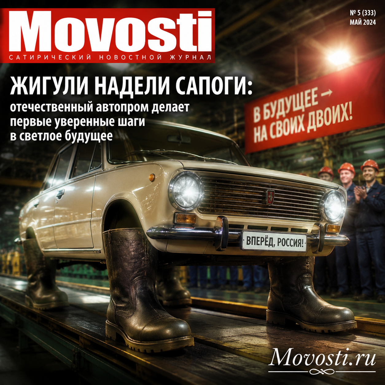 Жигули в сапогах, символизирующие обновление российского автопрома