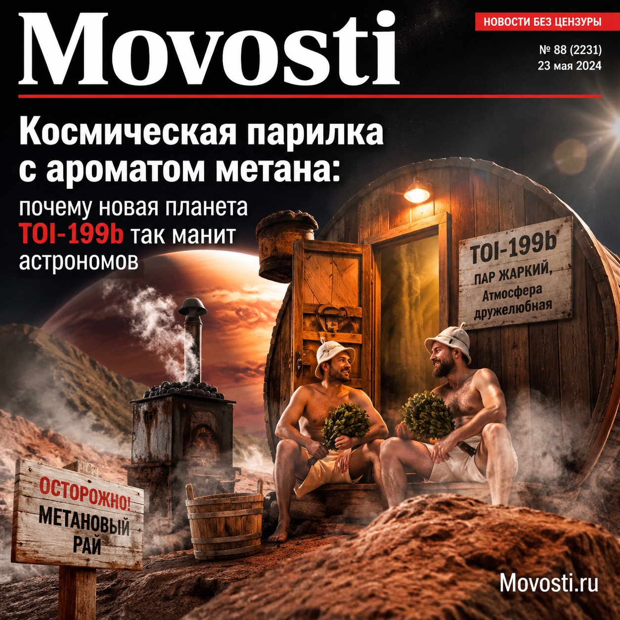 Изображение планеты TOI-199b с метановыми облаками