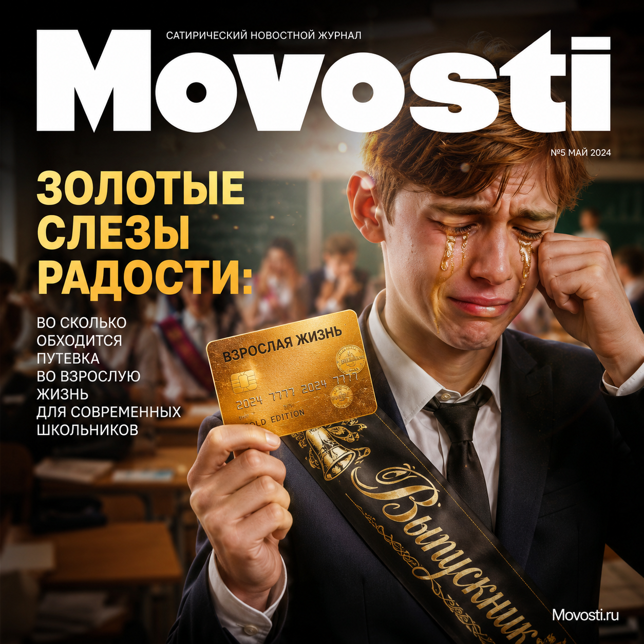 Современные школьники на фоне символов взрослой жизни, таких как диплом и деньги.