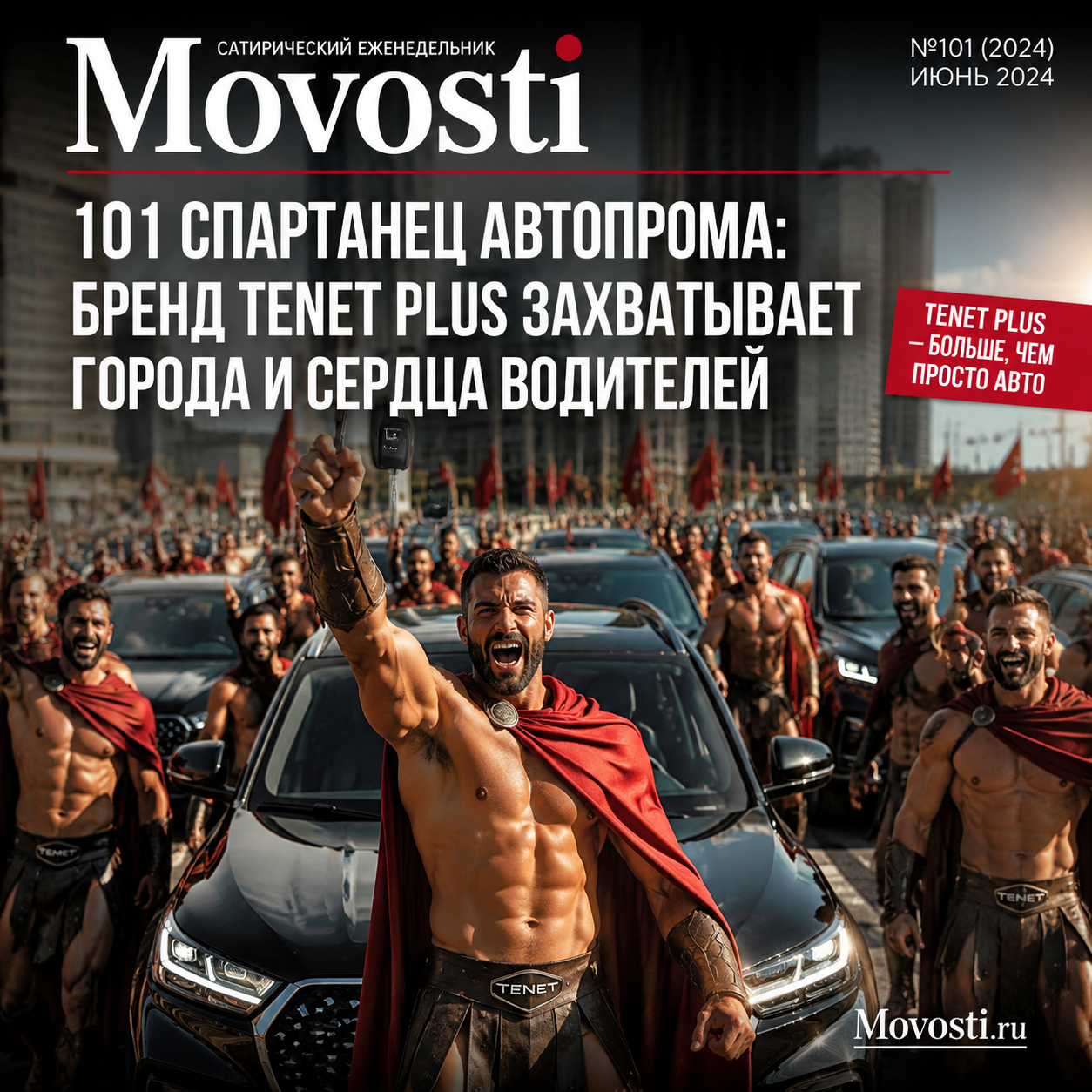 Изображение автомобиля Tenet Plus на фоне городского пейзажа