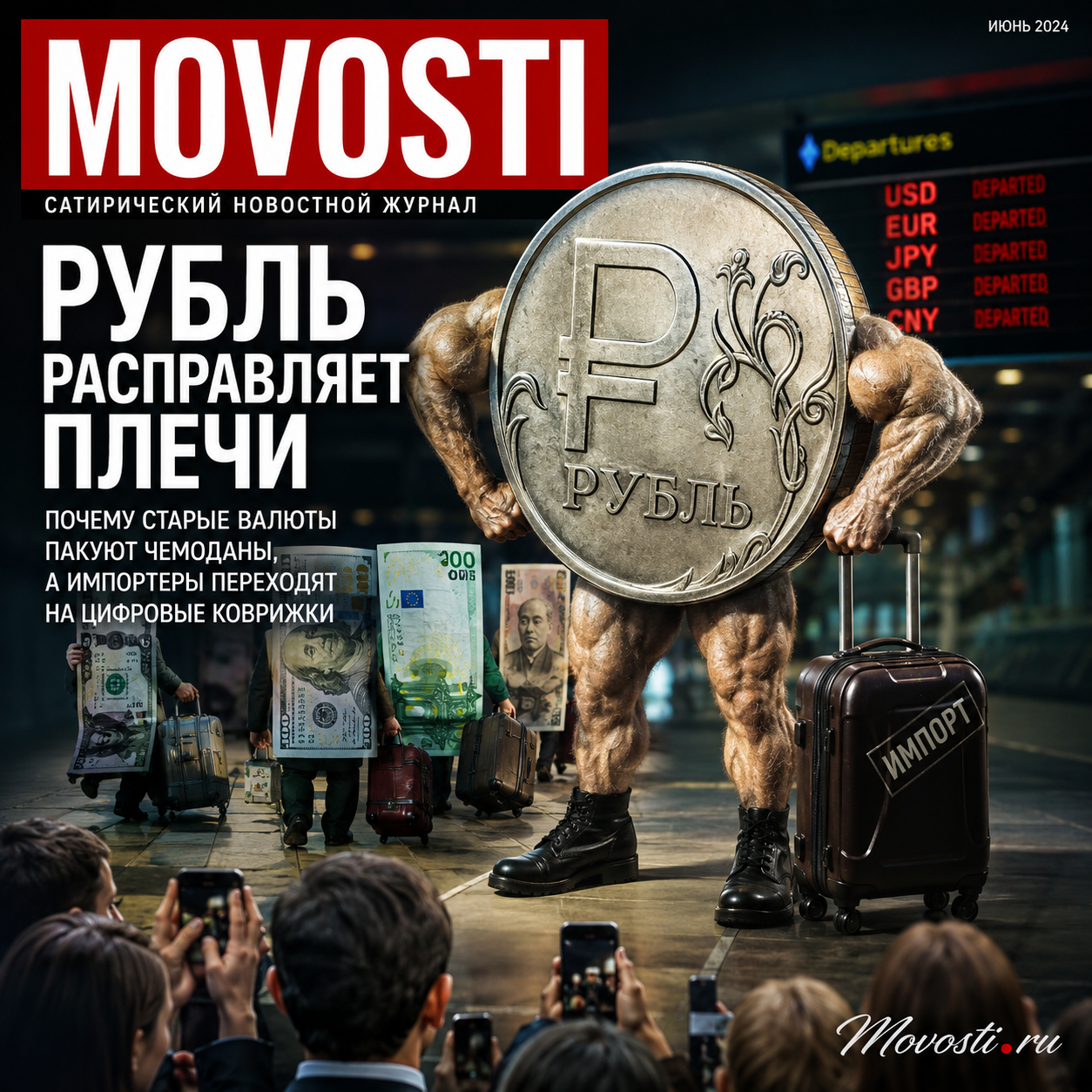 Изображение, иллюстрирующее изменение валютных тенденций с акцентом на рубль и цифровые валюты.