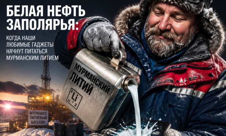 Гаджеты, питающиеся мурманским литием, на фоне зимнего пейзажа Заполярья.