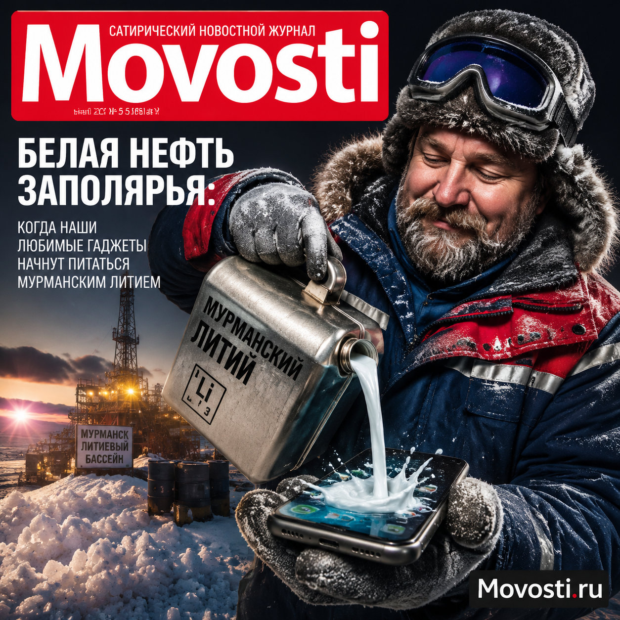 Гаджеты, питающиеся мурманским литием, на фоне зимнего пейзажа Заполярья.