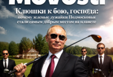 Зеленые лужайки Подмосковья с клюшками для игры