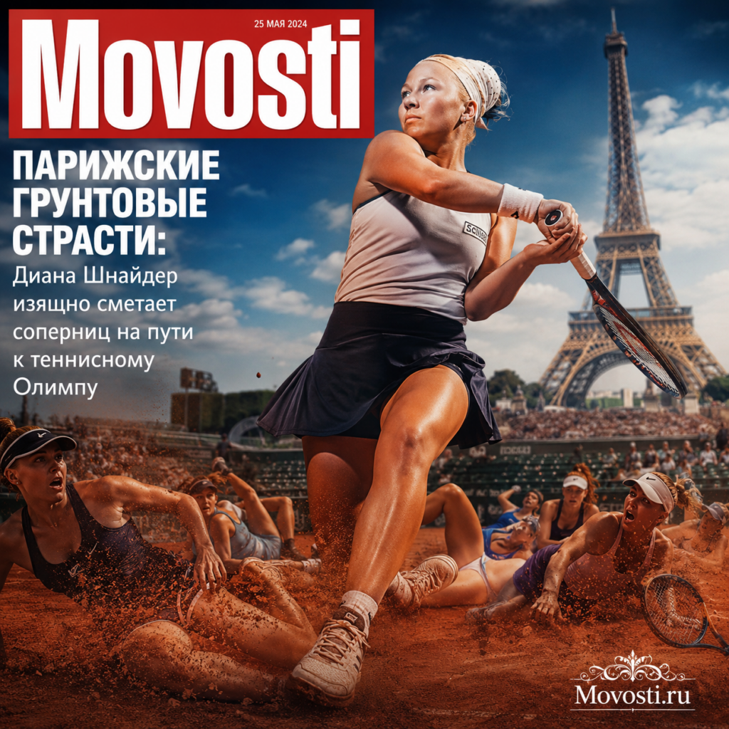 Диана Шнайдер играет в теннис на грунтовом корте в Париже, сметая соперниц на своем пути.