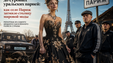 Сцена из села Париж, где традиционная мода встречается с современными уральскими парнями.
