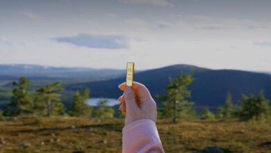 Санта Клаус среди заснеженных лесов Лапландии с золотыми слитками и ягодами ягеля
