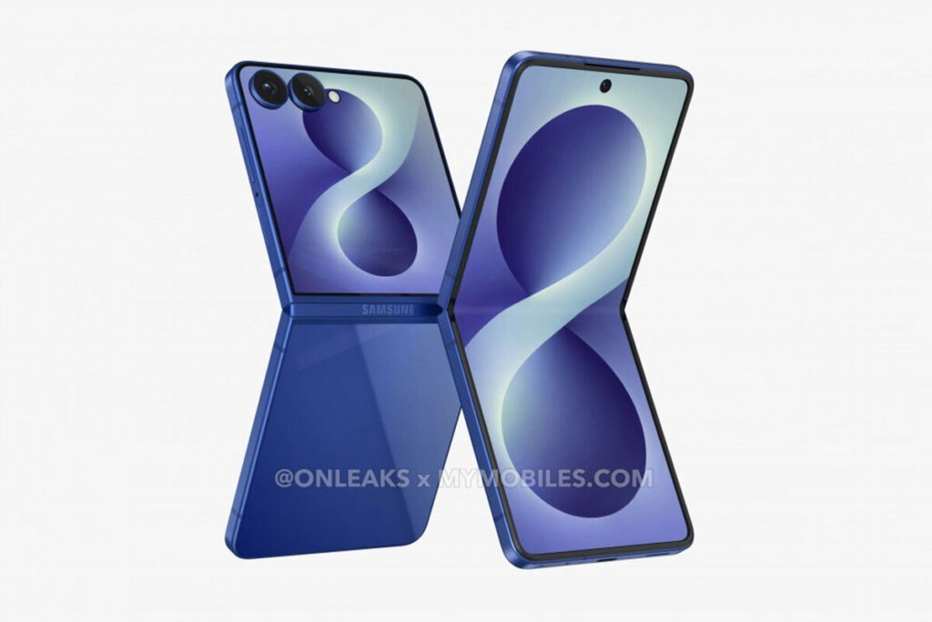 Samsung Galaxy Z Flip8 в открытом и закрытом состоянии на столе.