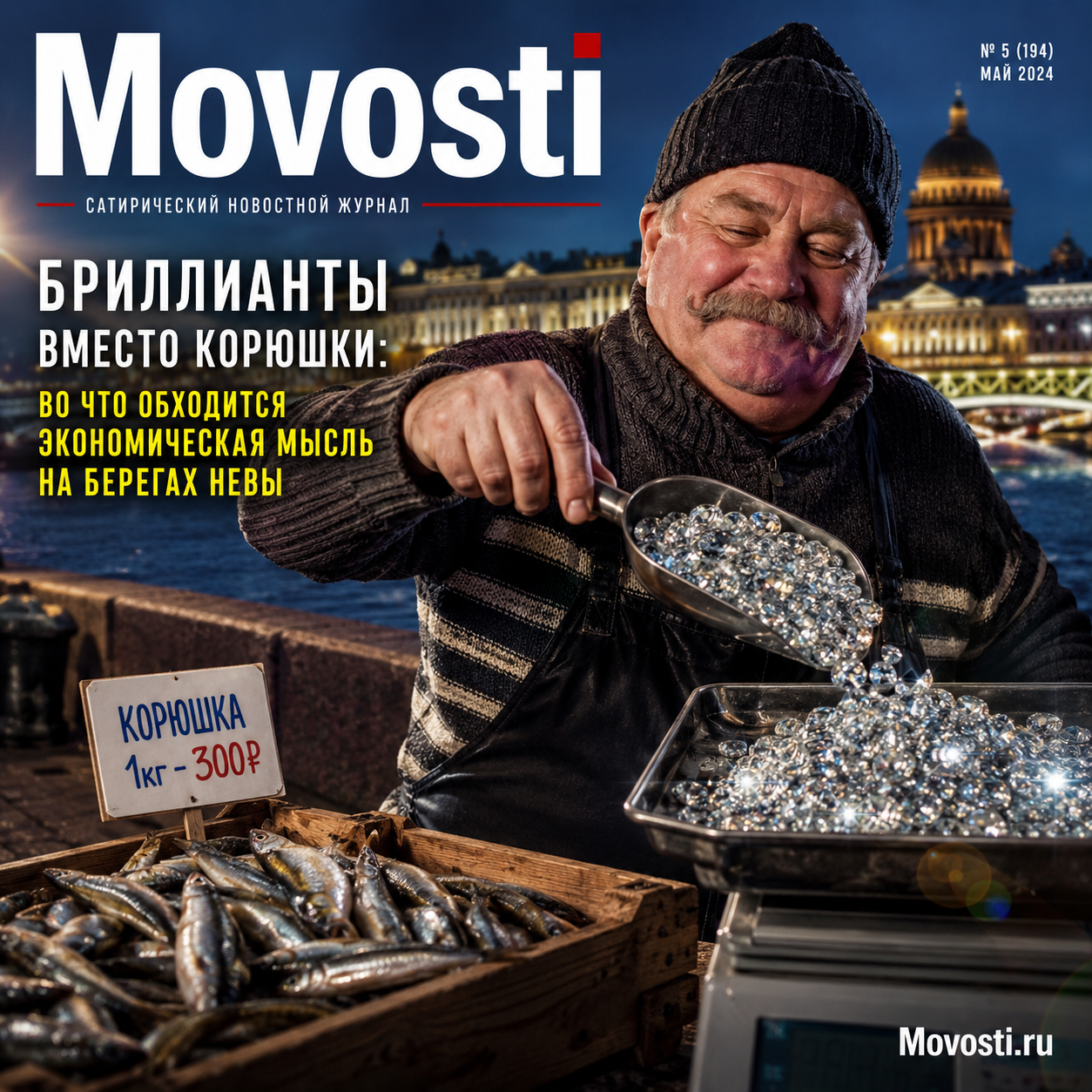 Изображение, иллюстрирующее экономическую мысль, с акцентом на бриллианты и корюшку